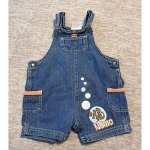 Disney Finding Nemo Baby Denim Overalls Shorts Blue Biballs Disney Pixar 6-9